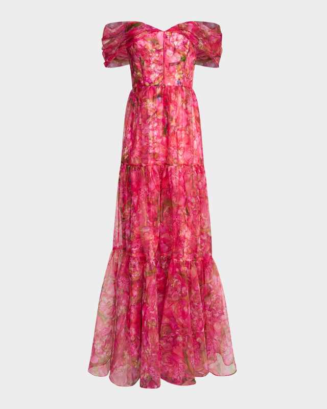 Tia Tiered Off-Shoulder Organza Gown